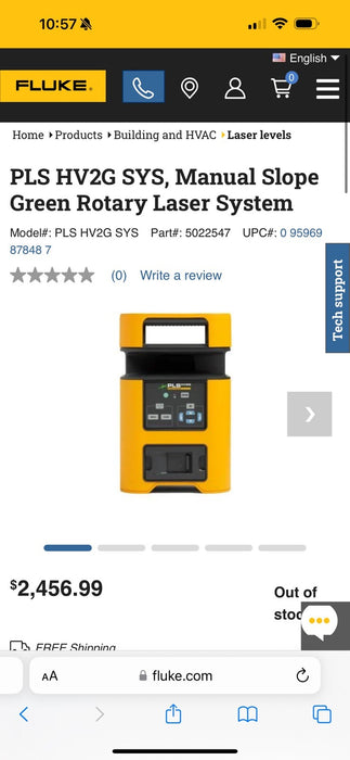 FLUKE PLS HV2G SYS GREEN ROTARY LASER SYSTER W/ DETECTOR (NEW SEALED) SHIPS FREE