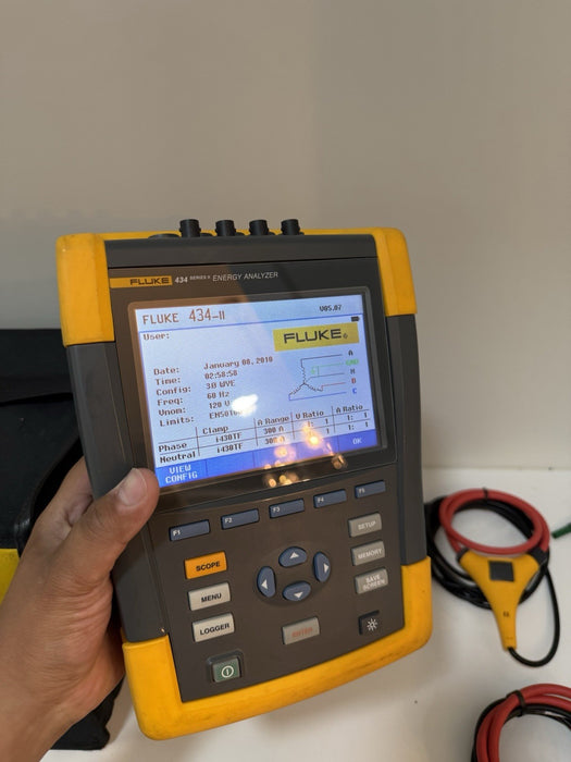 FLUKE 434 SERIES II ENERGY ANALYZER WITH ACCESSORIES TESTED