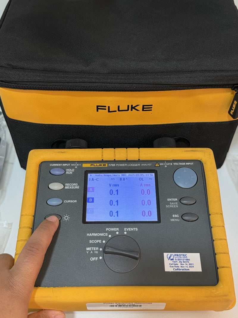 FLUKE 1735 THREE-PHASE POWER LOGGER WITH PROBES CASE CHARGER CALIBRATED 2024