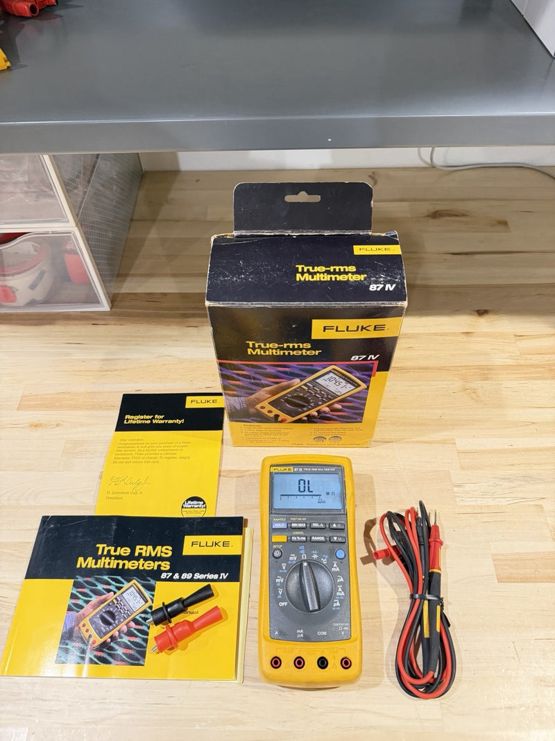 FLUKE 87 IV TRUE RMS MULTIMETER WITH LEADS & CLIPS TESTED