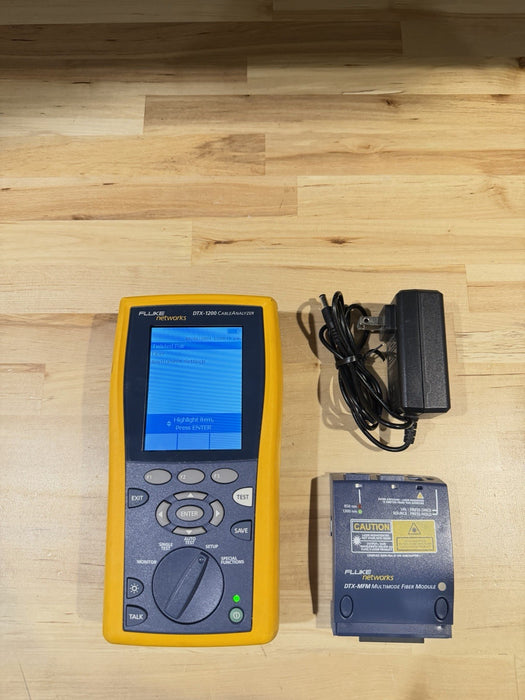 FLUKE NETWORKS DTX-1200 MAINFRAME & FIBER MODULE WITH CHARGER TESTED